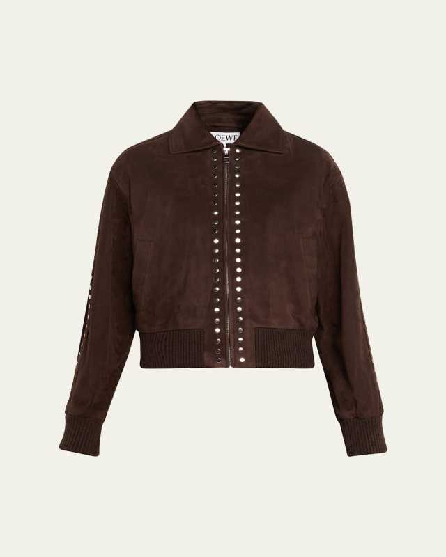 Studded Suede Bomber Jacket